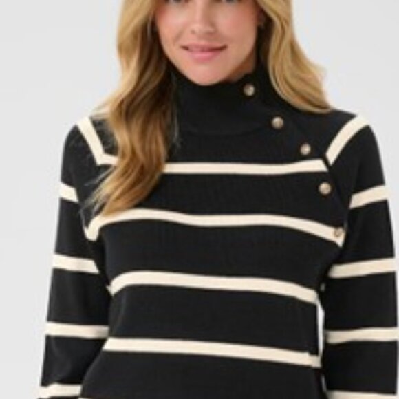 NWT CREAM Striped Button-Detail Sweater black and offwhite  stripe size Xsmall - Picture 9 of 12